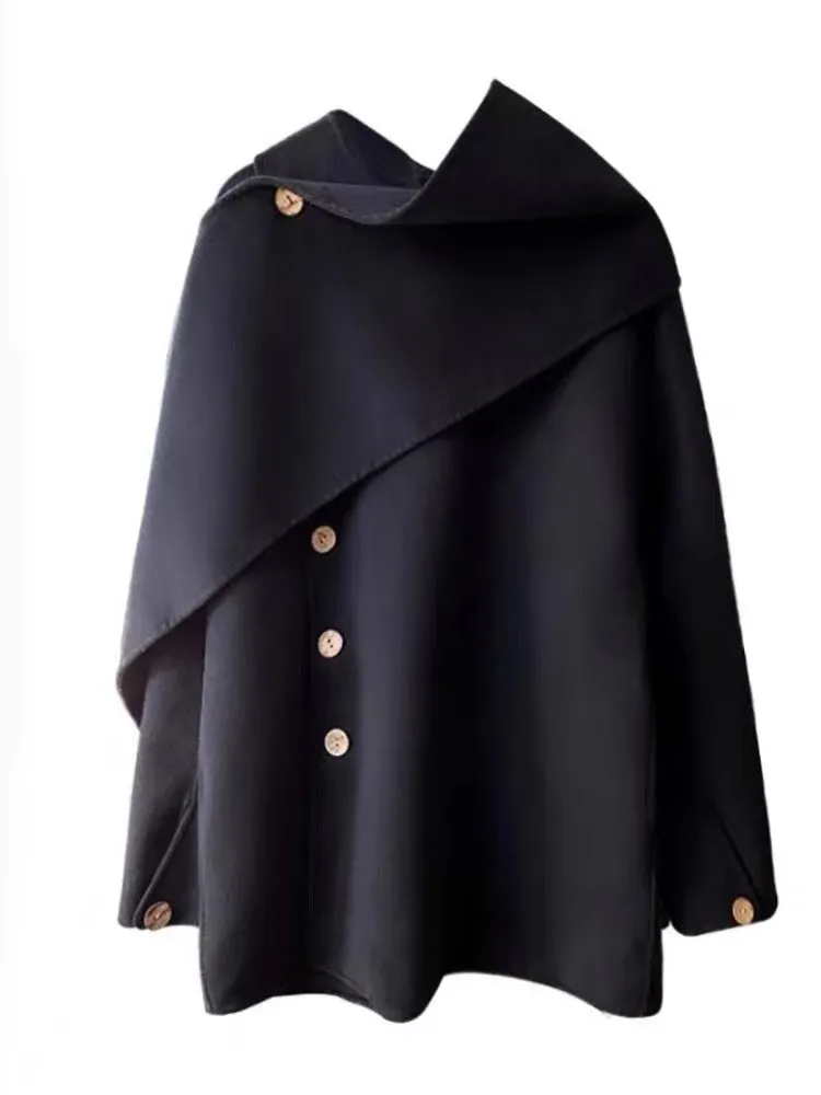 2023 New Autumn and Winter Coat Women's Small Woolen Cape Coat Hepburn Style Woolen Retro Gentle Style (B5911)