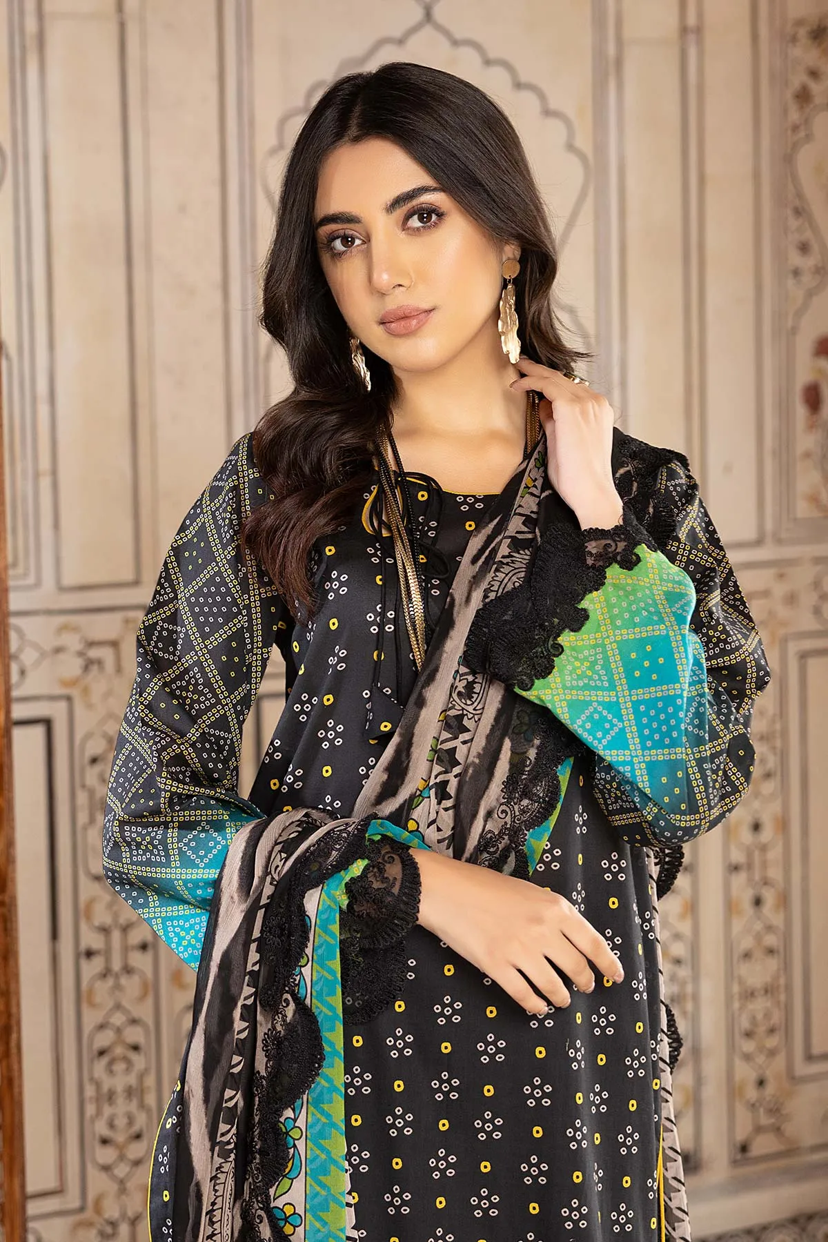 3-Pc Charizma Unstitched Lawn Suit With Embroidered Chiffon Dupatta CC23-18