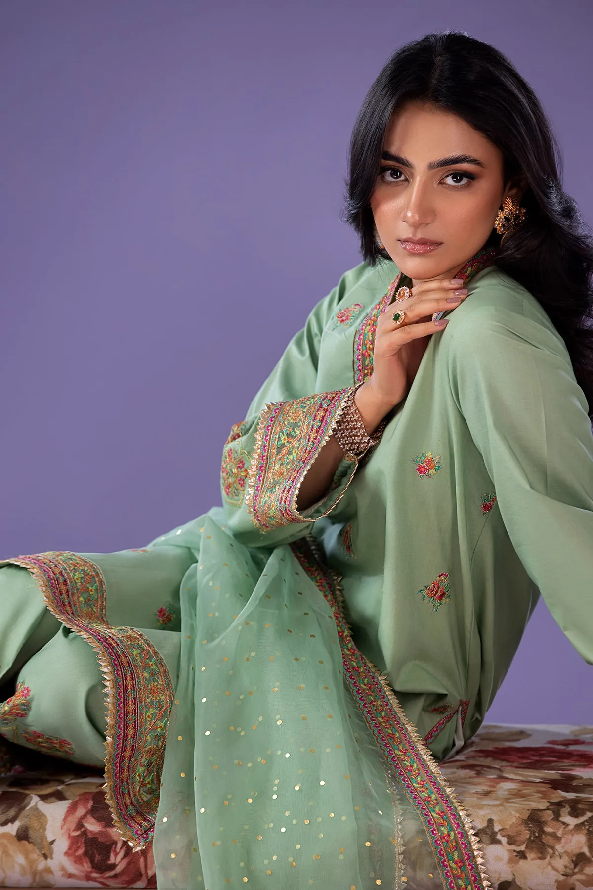 3-PC Embroidered Lawn Shirt with Organza Dupatta and Trouser CNP-4-045