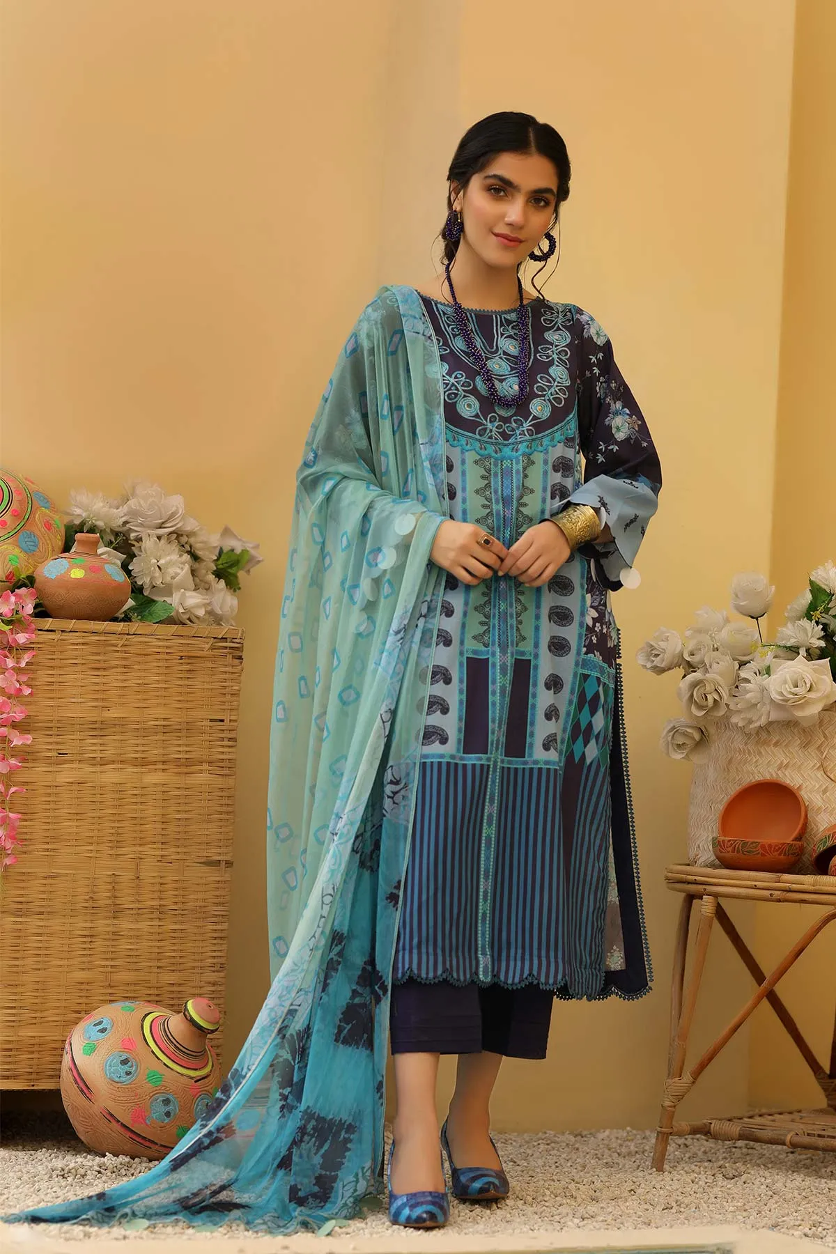 3-pc Unstitched Lawn with Chiffon Dupatta CP-61