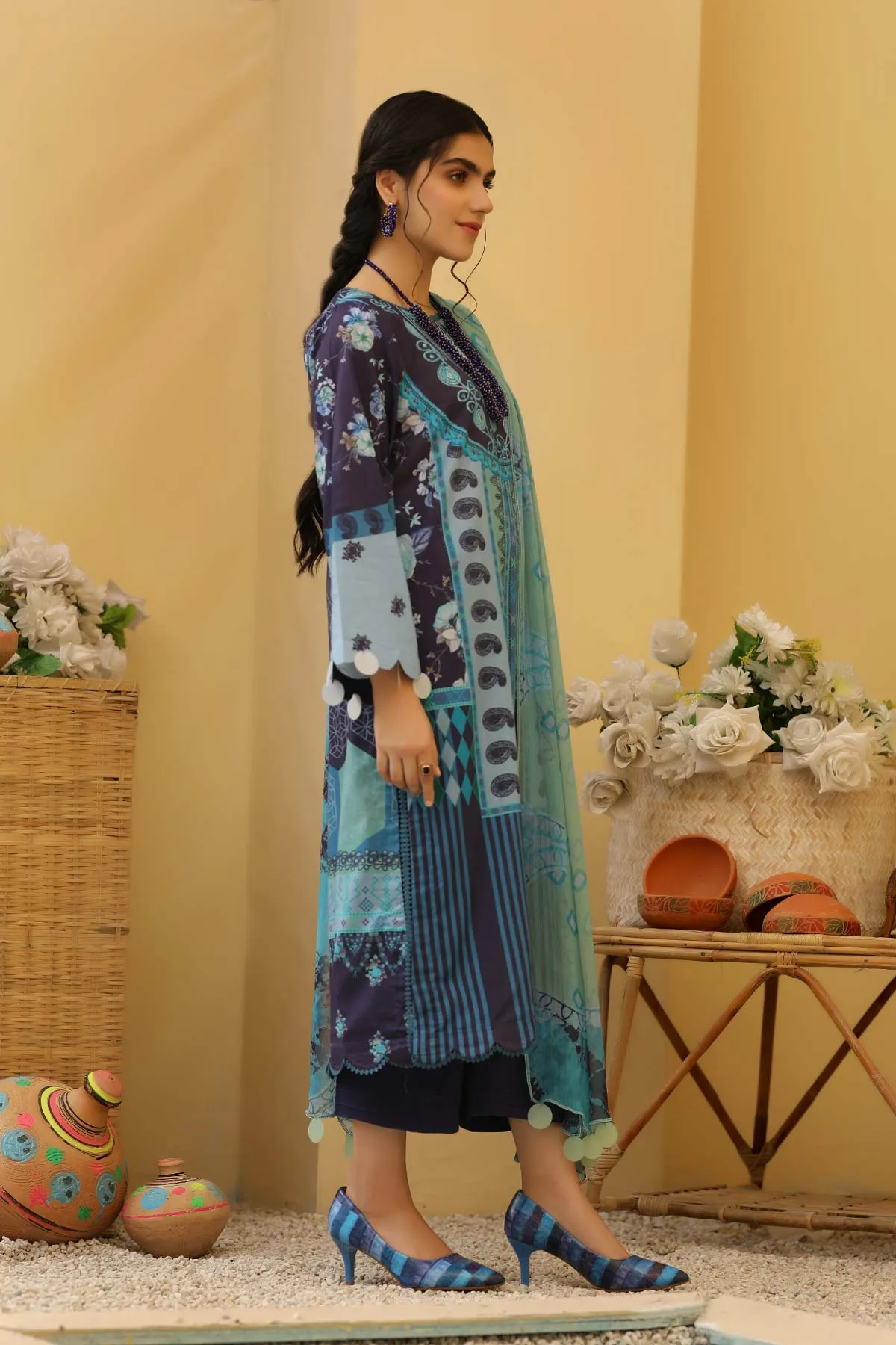 3-pc Unstitched Lawn with Chiffon Dupatta CP-61