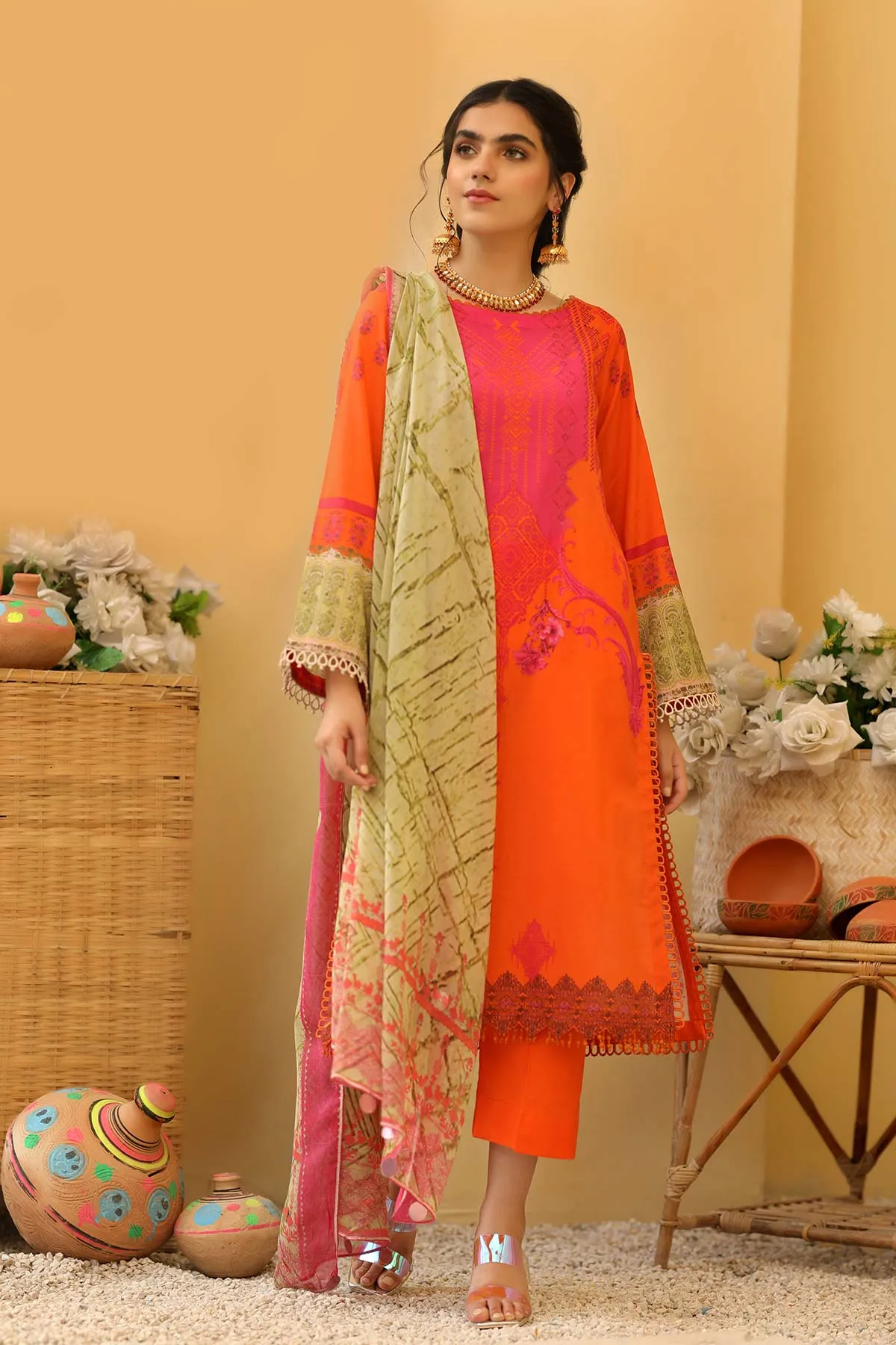 3-piece Unstitched Lawn with Print Chiffon Dupatta CP-25