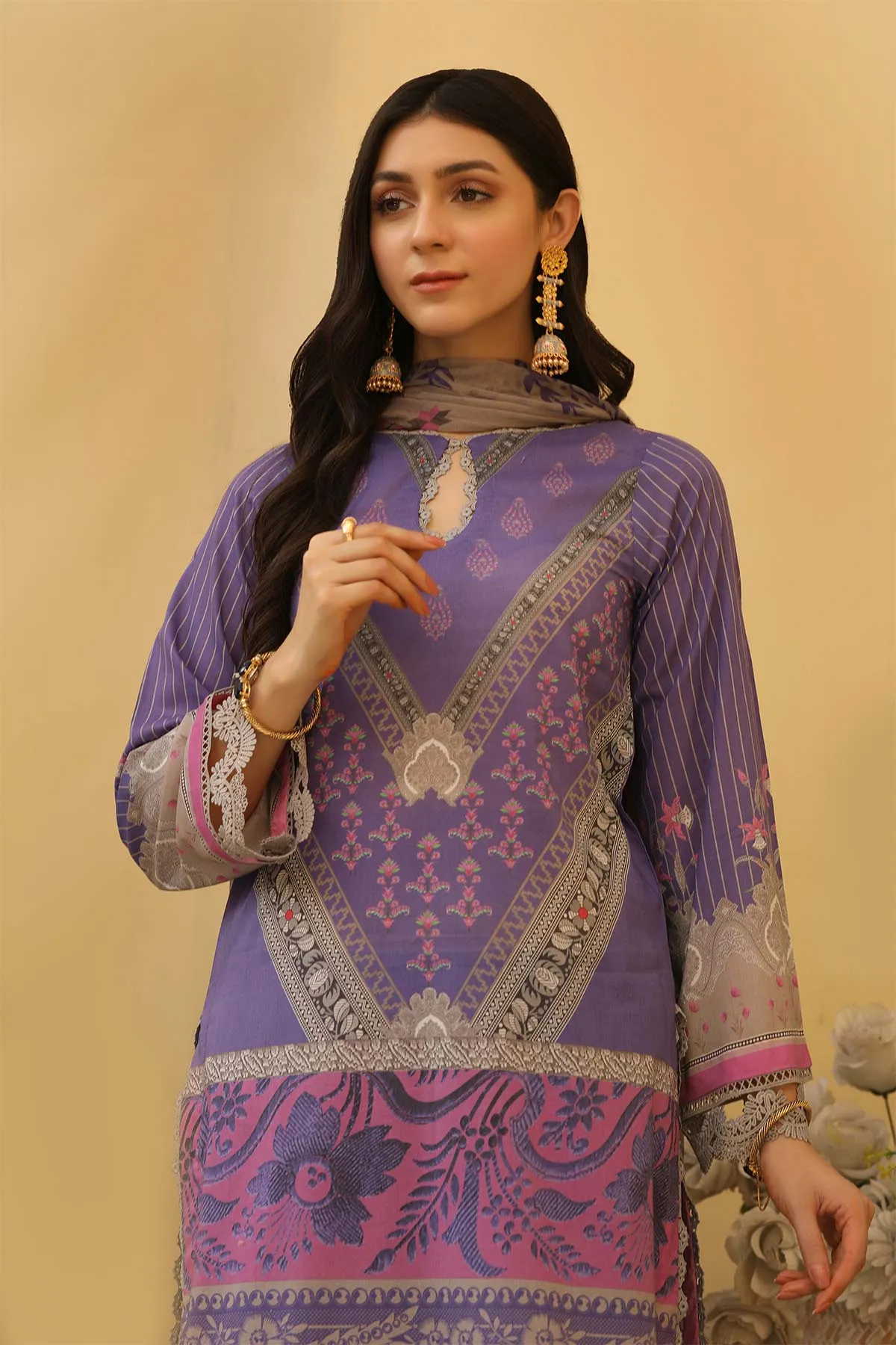 3-piece Unstitched Lawn with Print Chiffon Dupatta CP-33