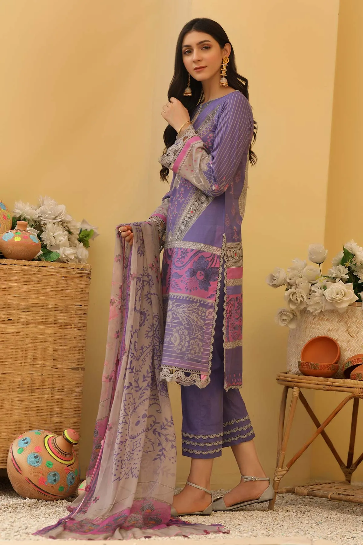 3-piece Unstitched Lawn with Print Chiffon Dupatta CP-33