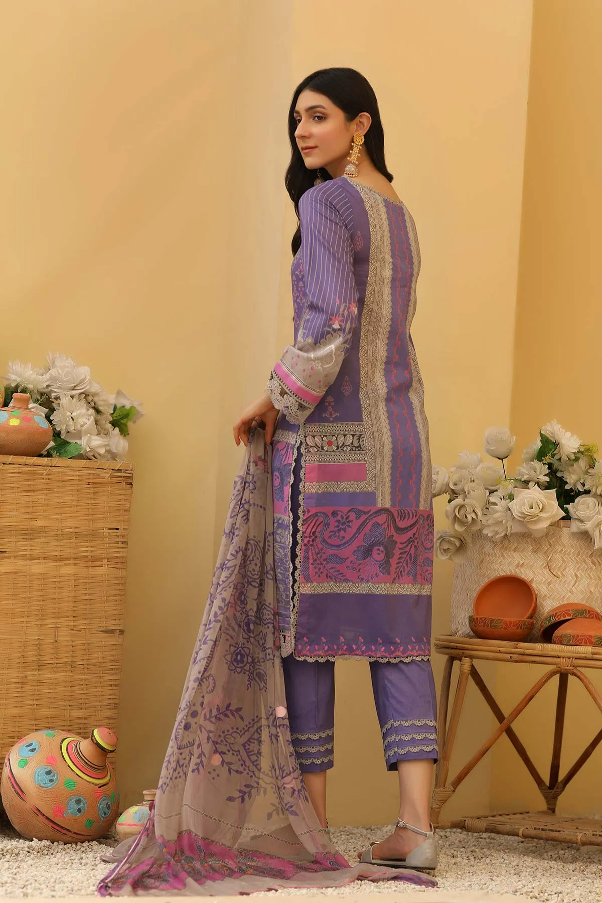 3-piece Unstitched Lawn with Print Chiffon Dupatta CP-33