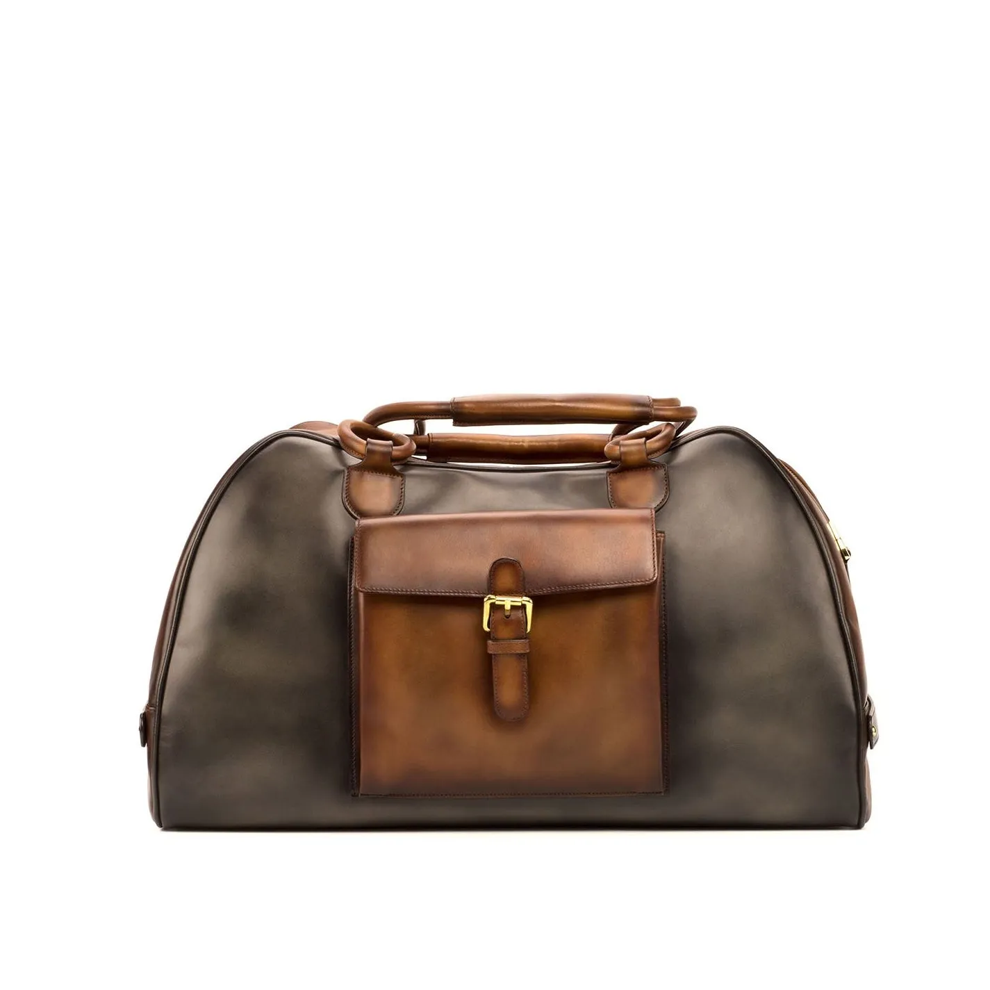 Ambrogio Men's Bag Gray & Two-Tone Brown Calf-Skin Leather Travel Duffle Bag (AMBH1000)