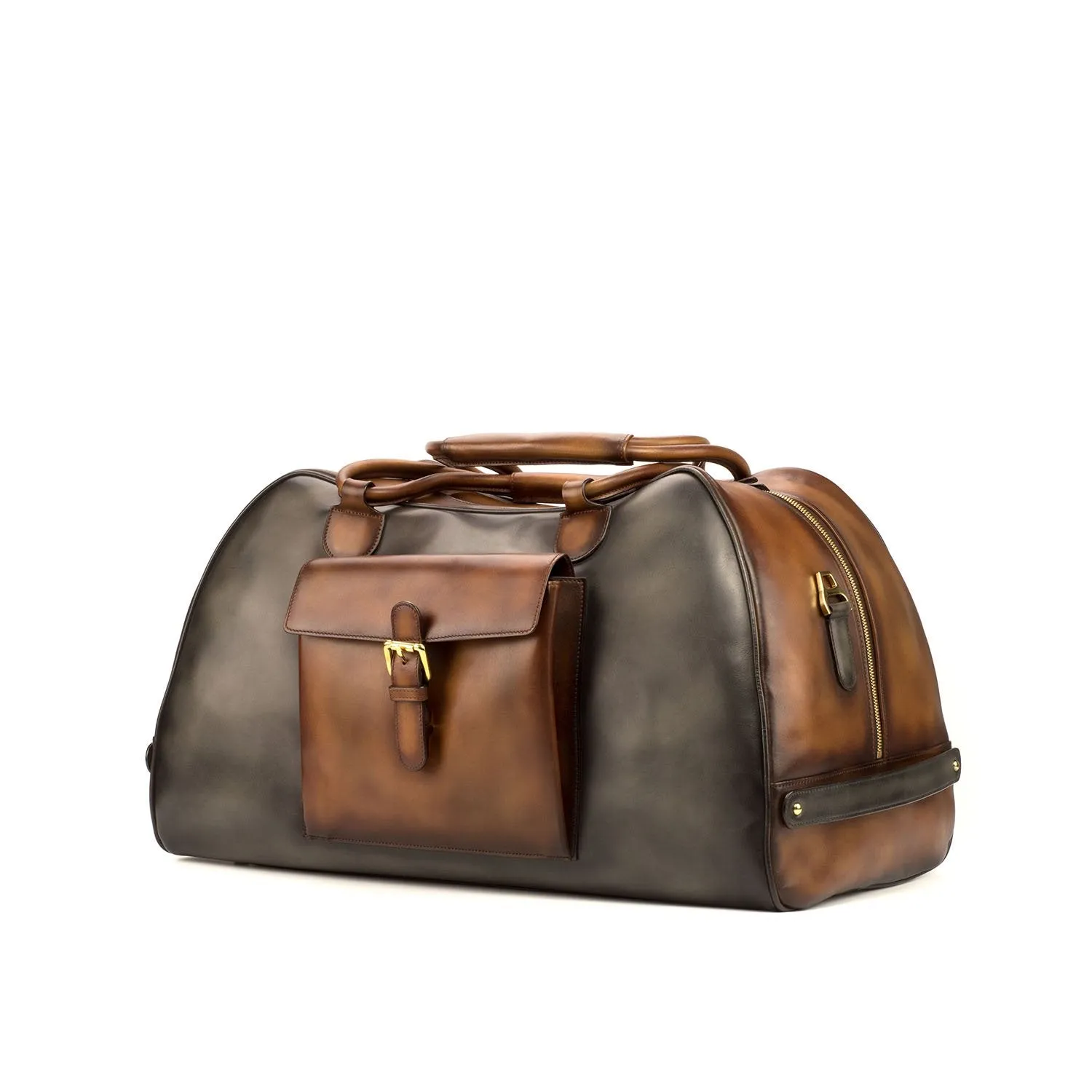 Ambrogio Men's Bag Gray & Two-Tone Brown Calf-Skin Leather Travel Duffle Bag (AMBH1000)