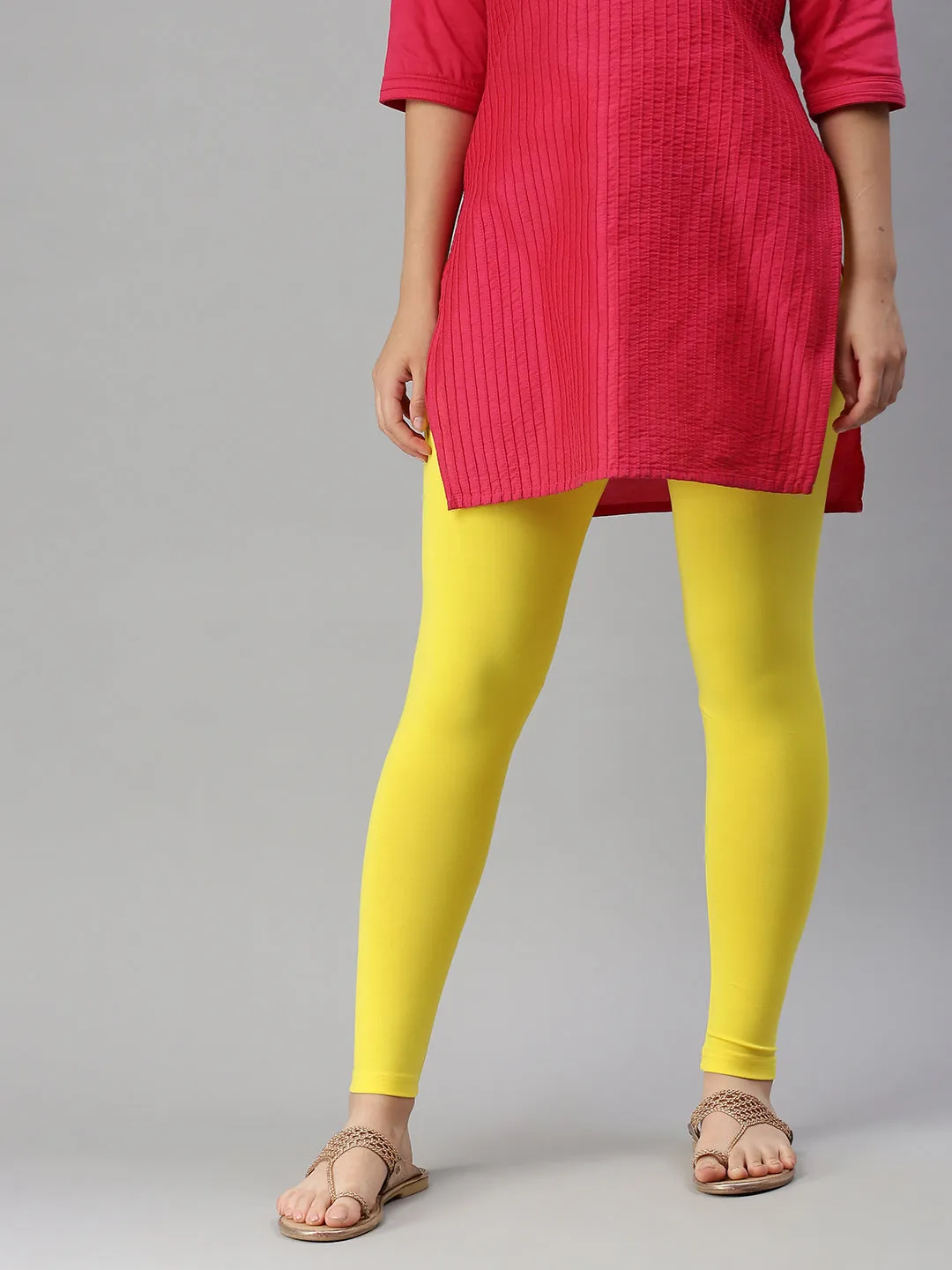 Ankle Length Leggings Cotton-Lemon Yellow