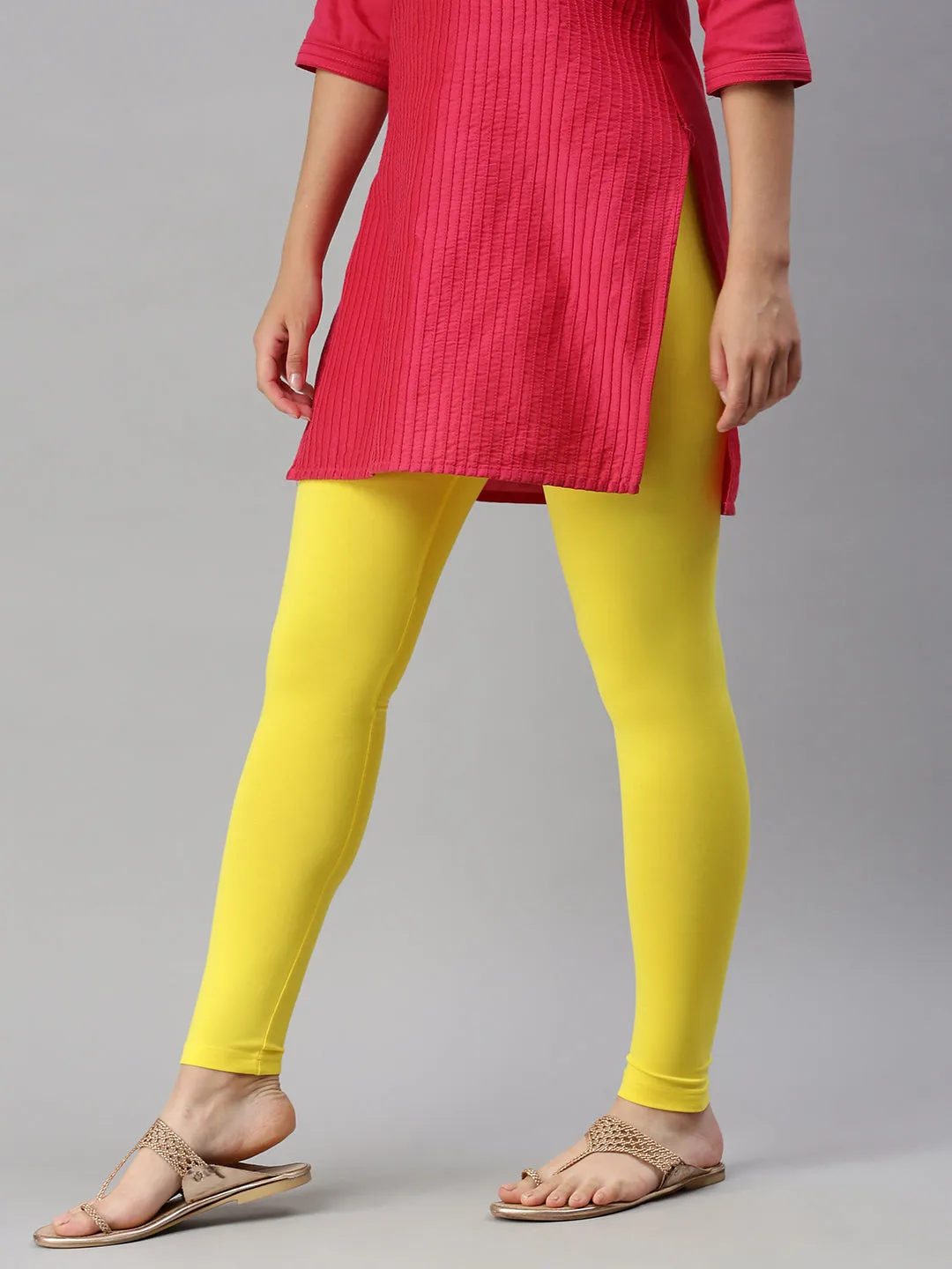 Ankle Length Leggings Cotton-Lemon Yellow