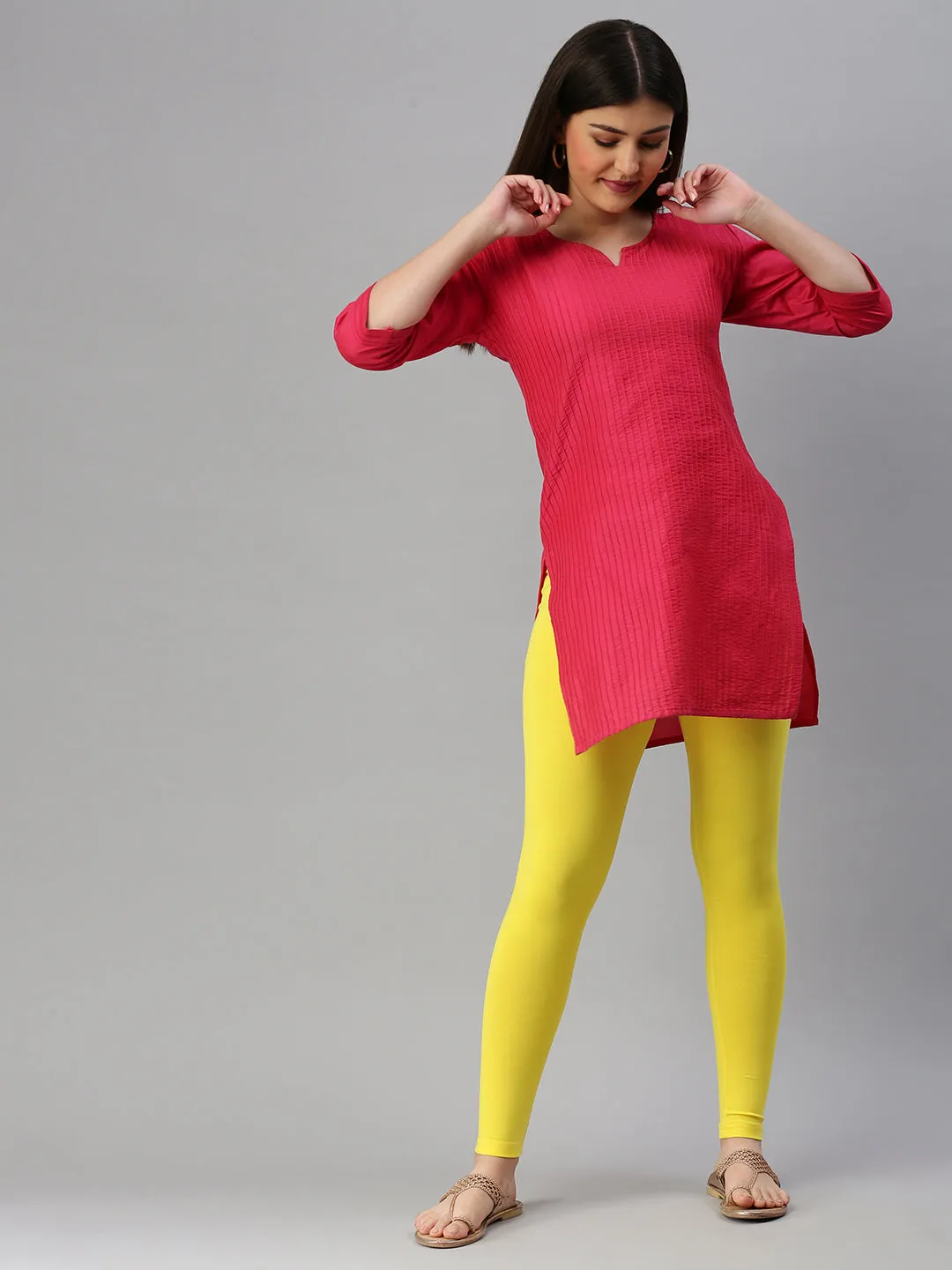 Ankle Length Leggings Cotton-Lemon Yellow