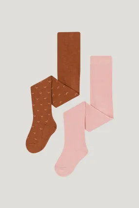 Baby Girls Brown Pink Pack of 2 Patterned Plain Tights