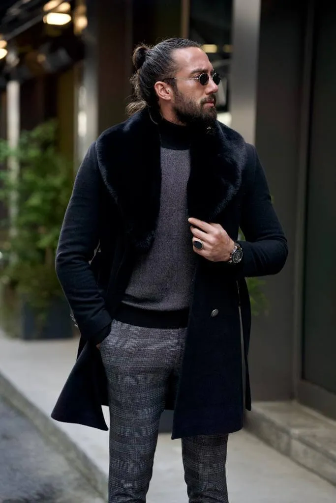 Black Double Breasted Wool Coat