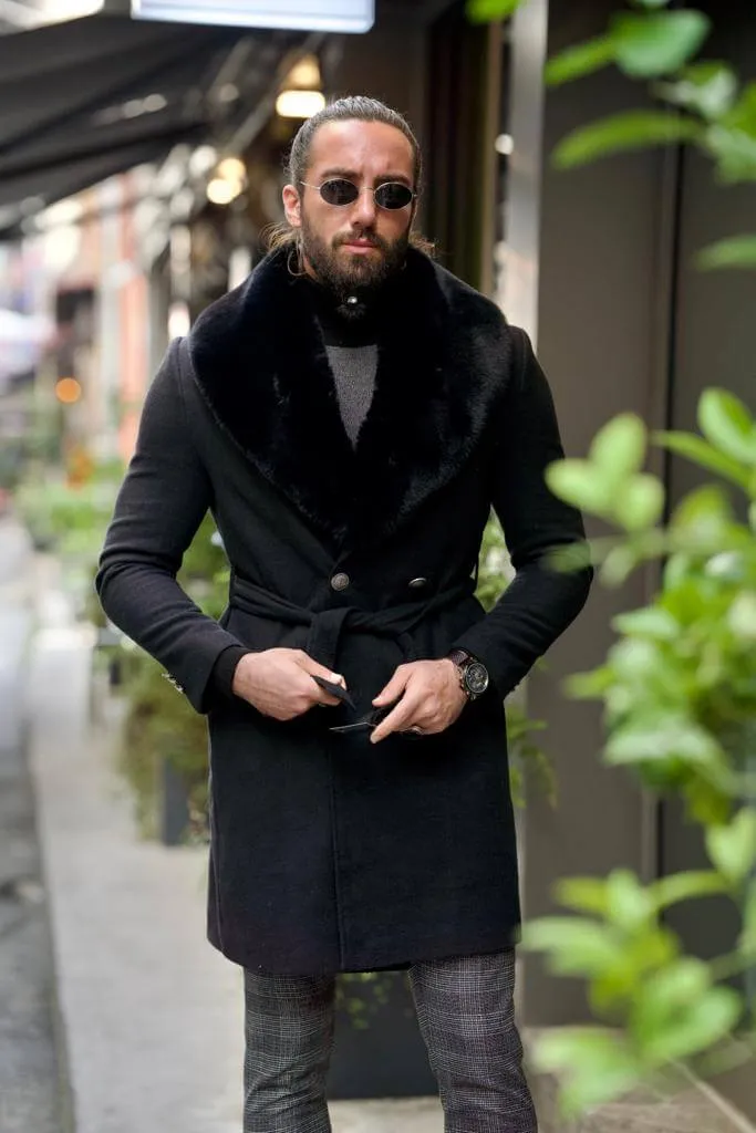 Black Double Breasted Wool Coat