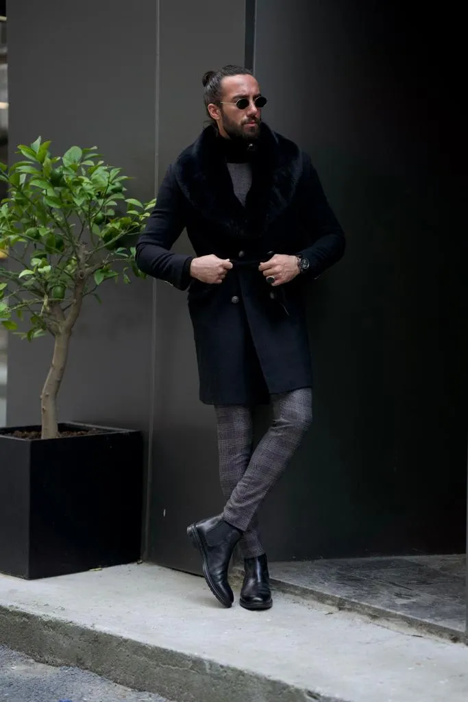 Black Double Breasted Wool Coat