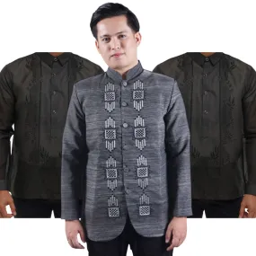 Black Premium Cocoon Groom Barong Tagalog Coat Black Premium Jusi Groomsmen Package GP02