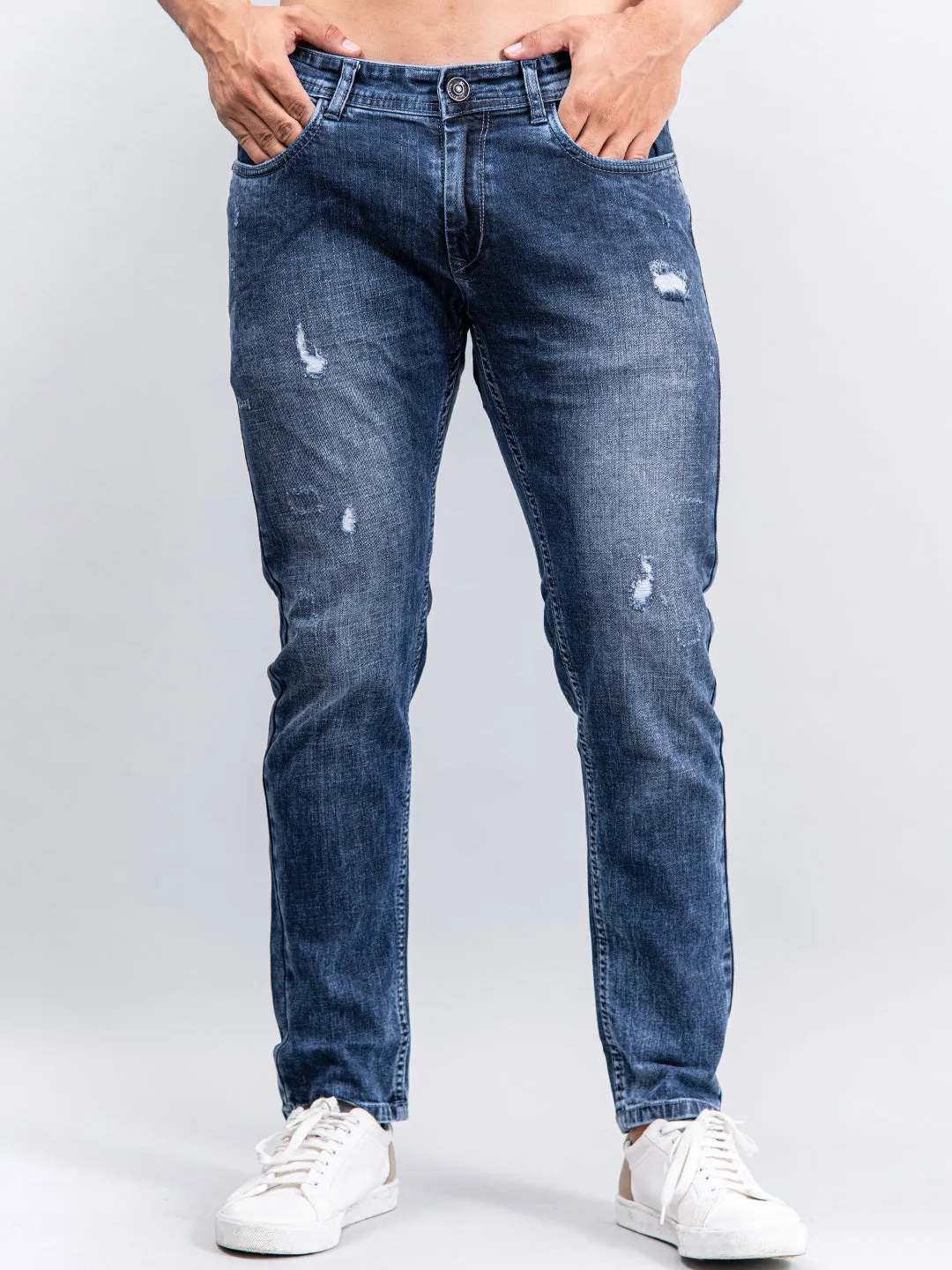 Blue Denim Ankle Length Stretchable Men's Jeans