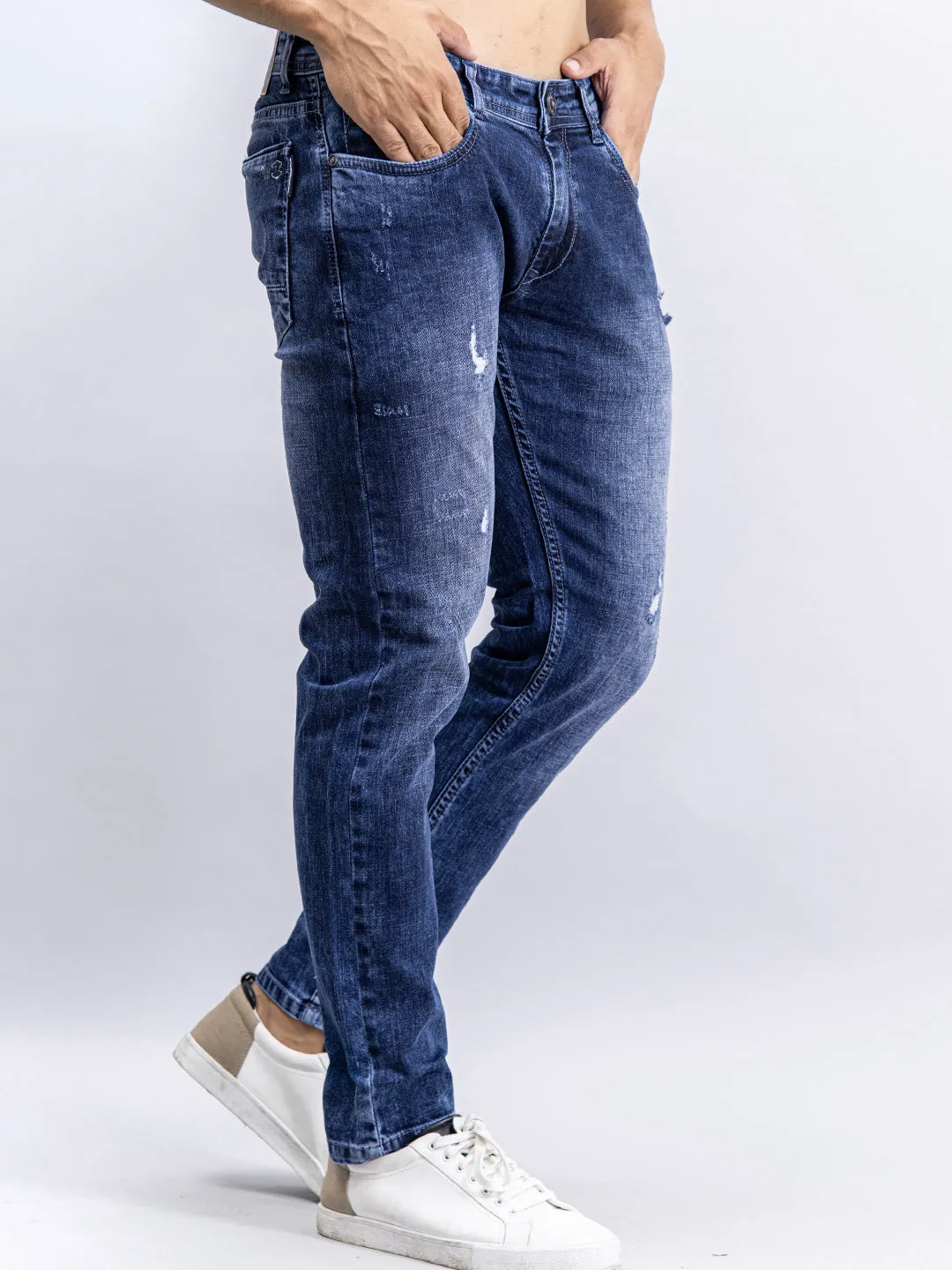 Blue Denim Ankle Length Stretchable Men's Jeans