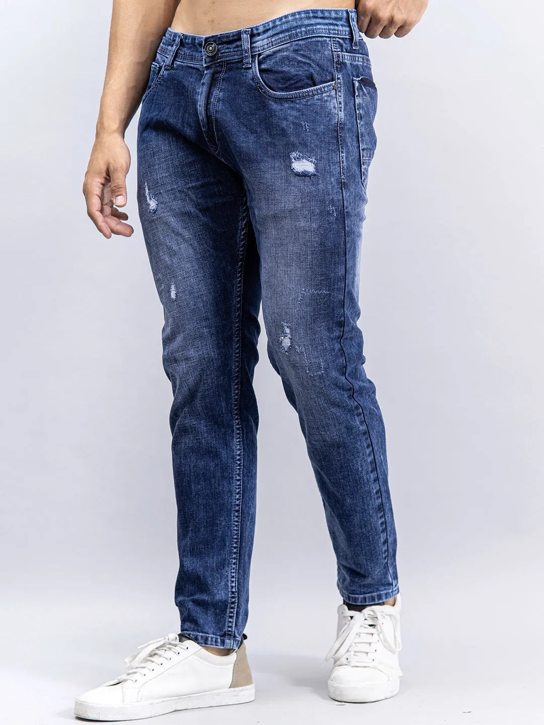 Blue Denim Ankle Length Stretchable Men's Jeans