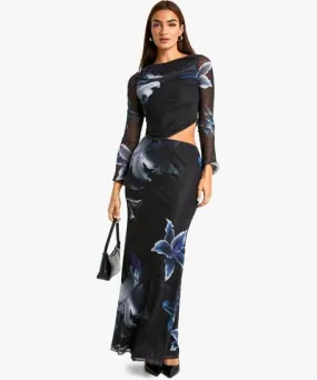 boohoo Womens Mesh Long Sleeve Top And Column Maxi Skirt