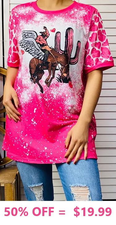 Bronc Rider, Cactus, Pink Valentine's graphic tee