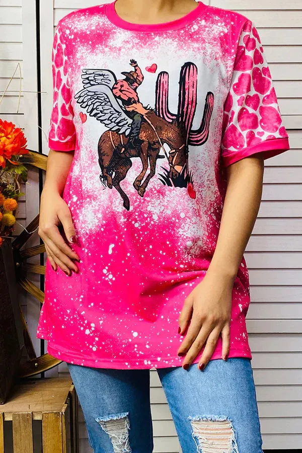 Bronc Rider, Cactus, Pink Valentine's graphic tee