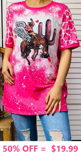 Bronc Rider, Cactus, Pink Valentine's graphic tee