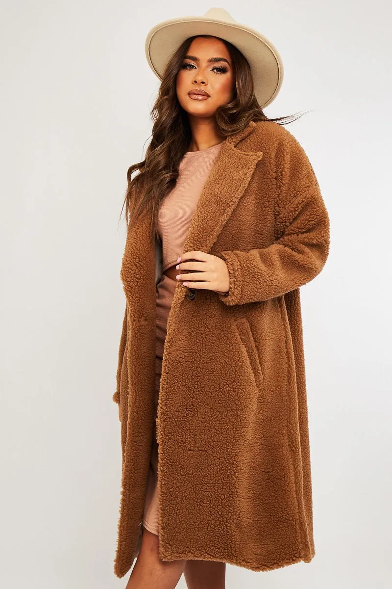 Brown Borg Teddy Midi Coat - Leata