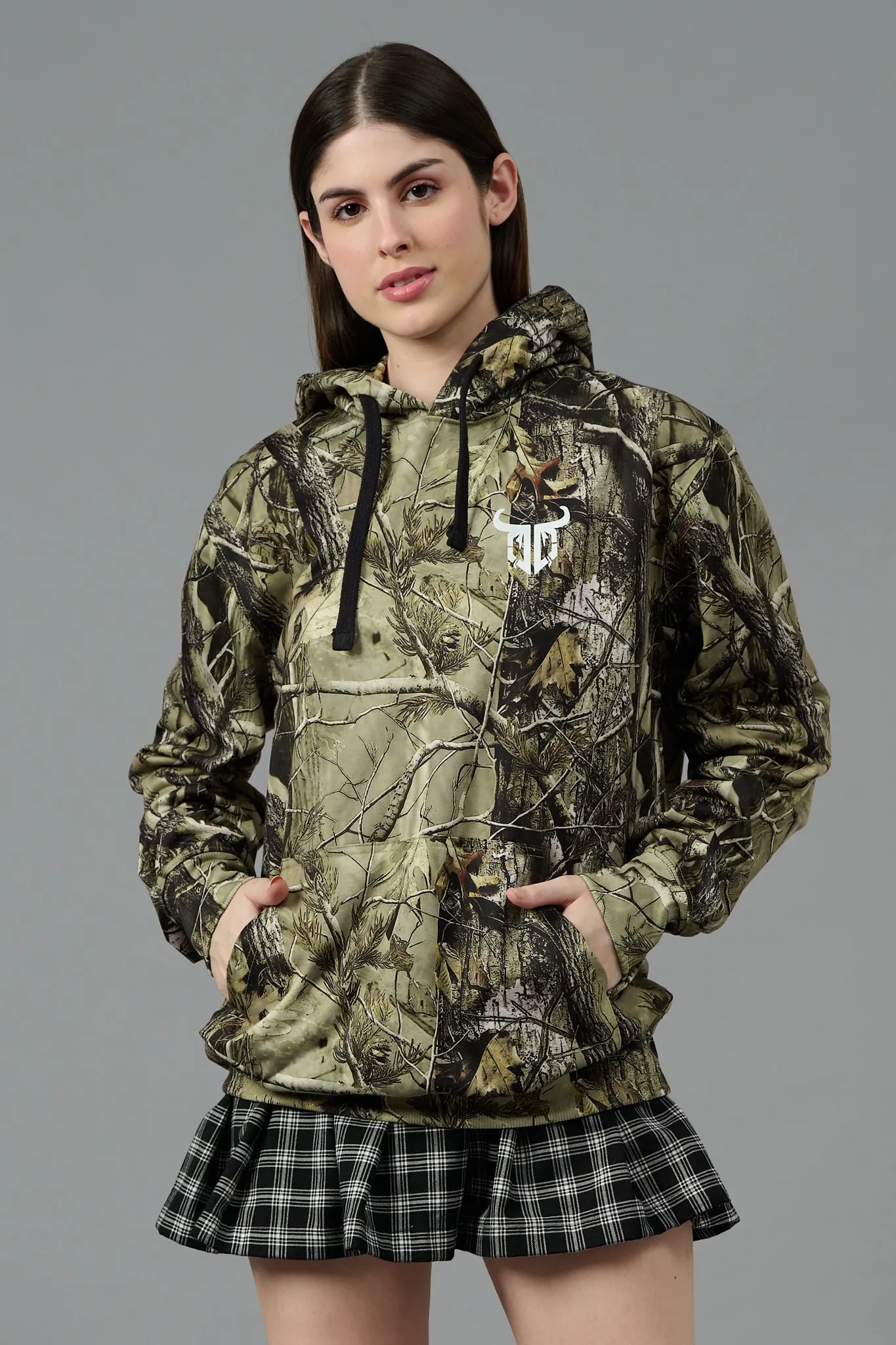 Camo Jungle Allover Print Green Hood for Women