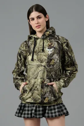 Camo Jungle Allover Print Green Hood for Women