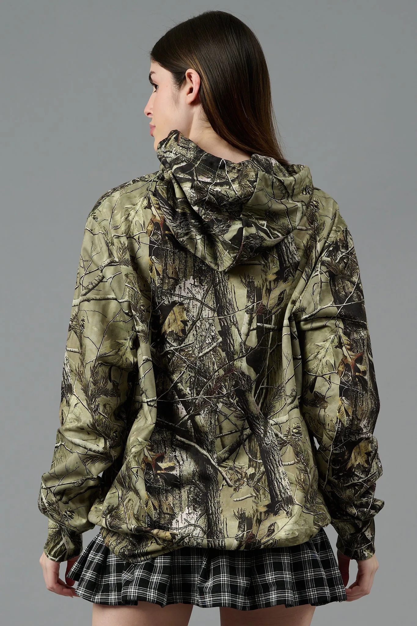 Camo Jungle Allover Print Green Hood for Women