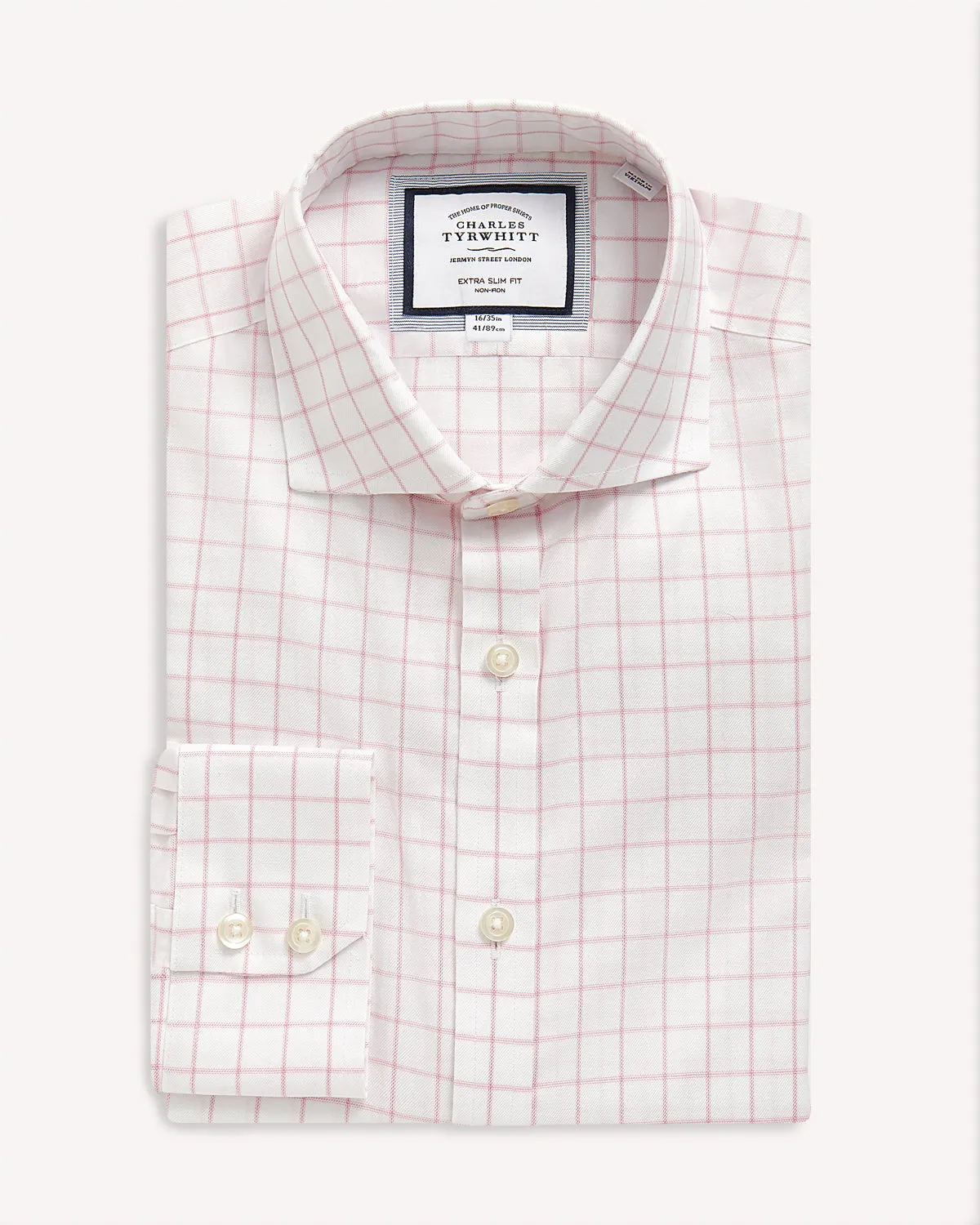 Charles Tyrwhitt Extra Slim Twill Check Shirt White Pink