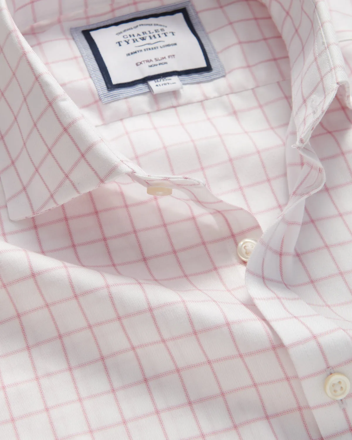 Charles Tyrwhitt Extra Slim Twill Check Shirt White Pink