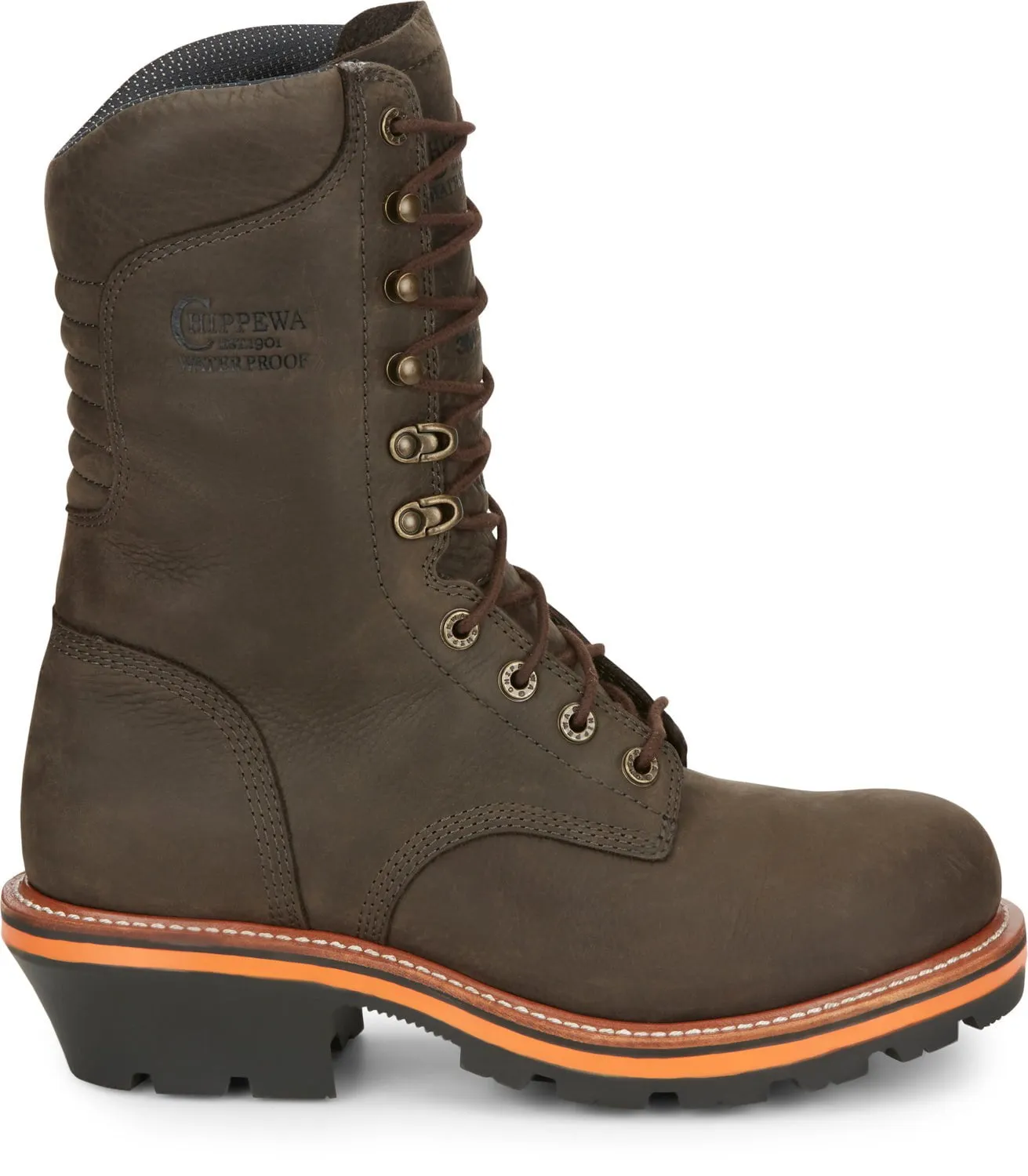 Chippewa Mens Thunderstruck 10in Waterproof 400G Brunette Leather Work Boots