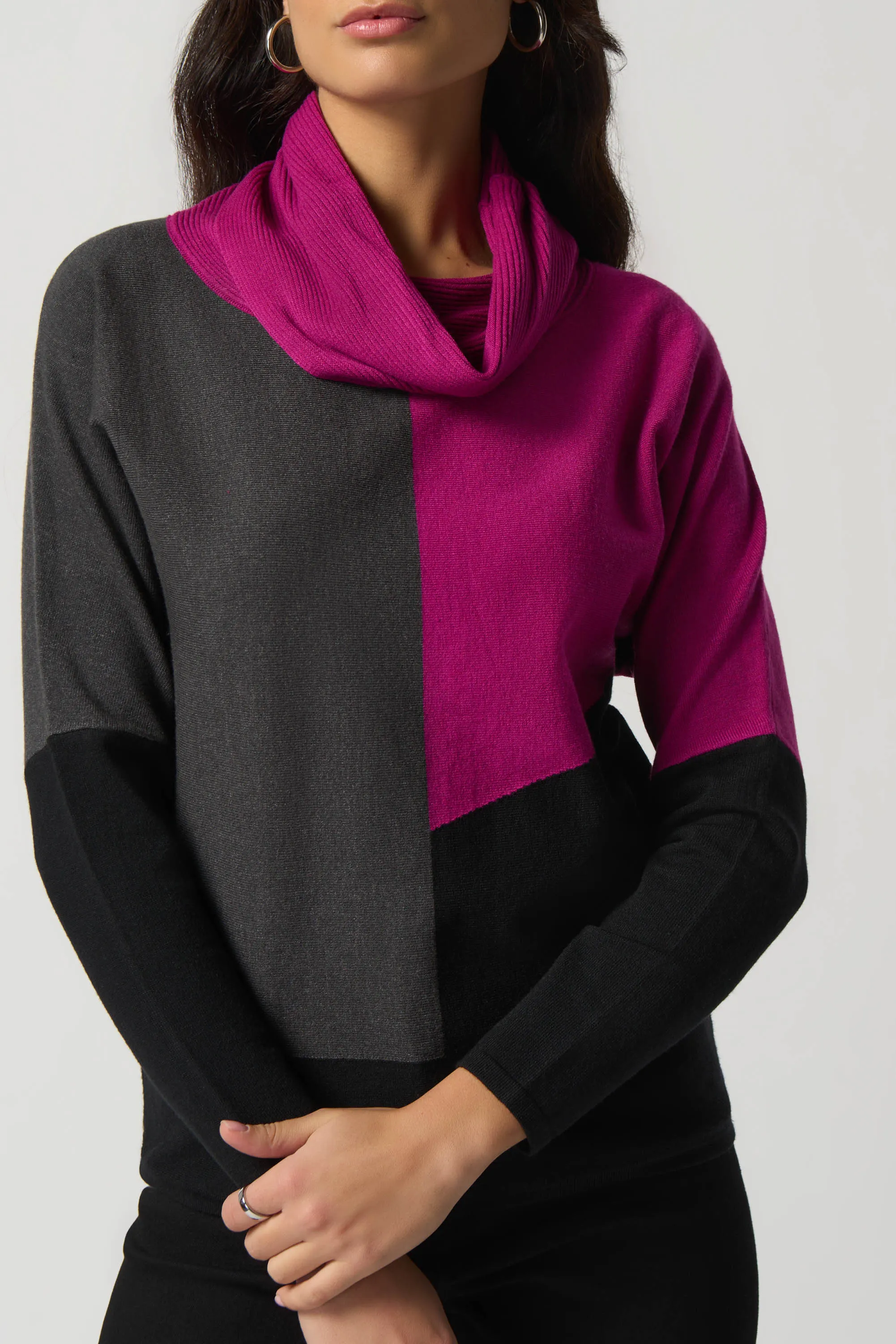 Color-Block Cowl Neck Sweater