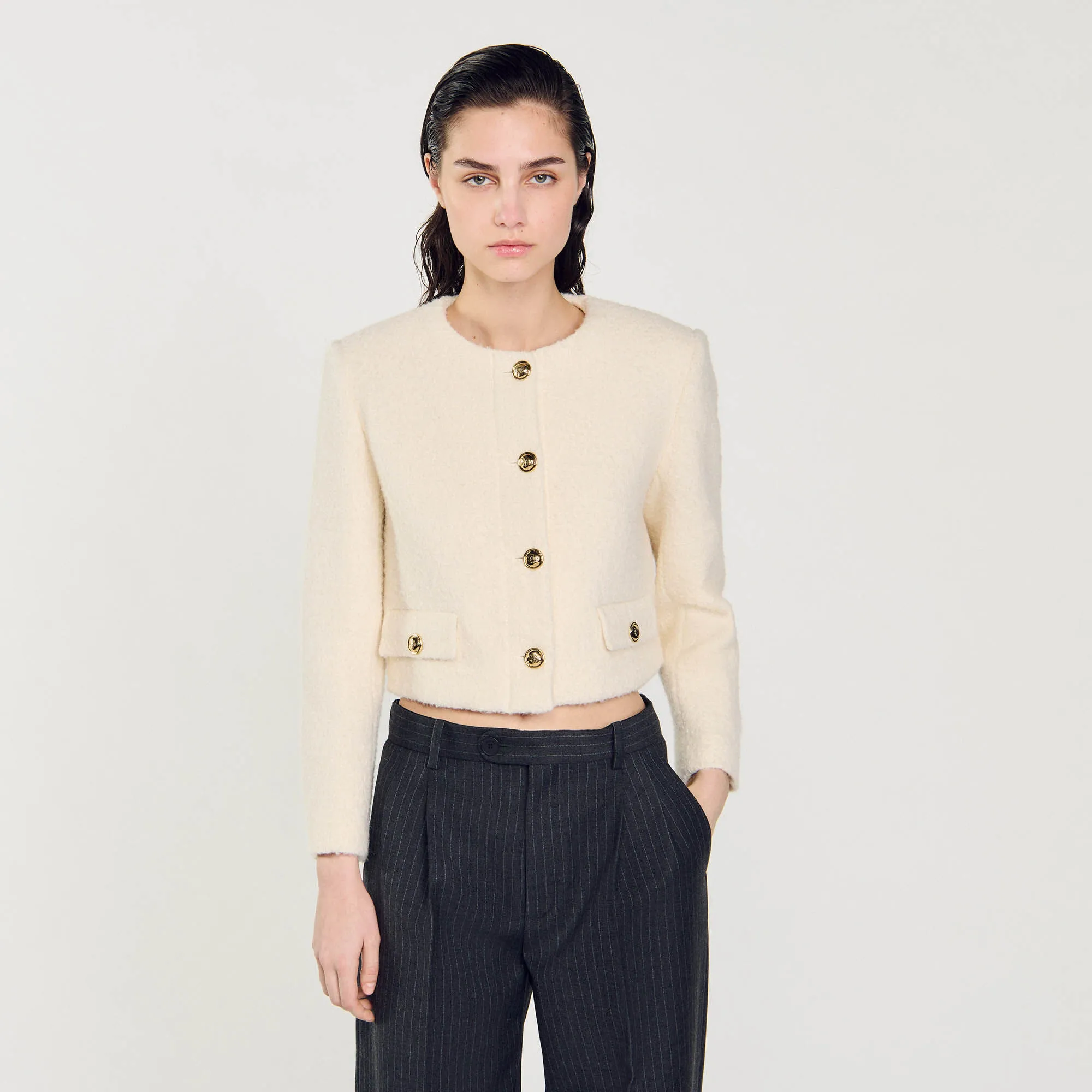 Cropped bouclé wool jacket