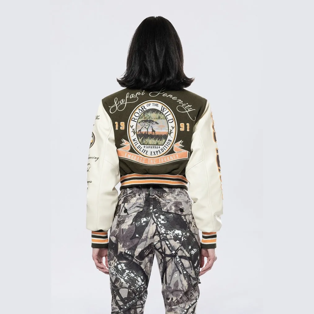 Cropped Safari Varsity Jacket - Forest Green