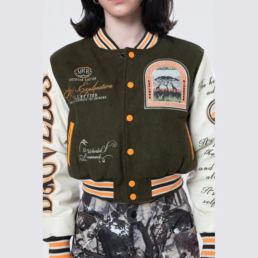 Cropped Safari Varsity Jacket - Forest Green