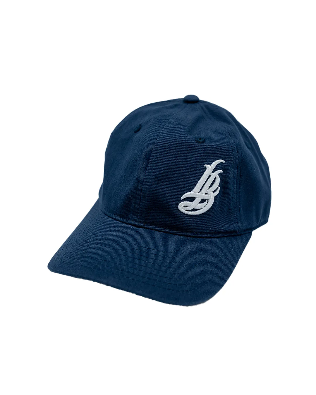 Cursive LB Navy Youth Unstructured Dad Hat