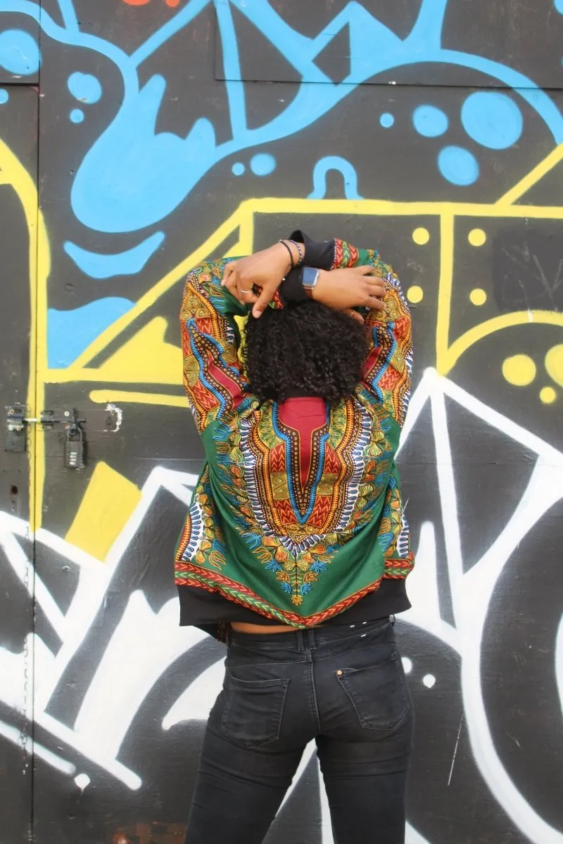 Dashiki Bomber Jacket in Green