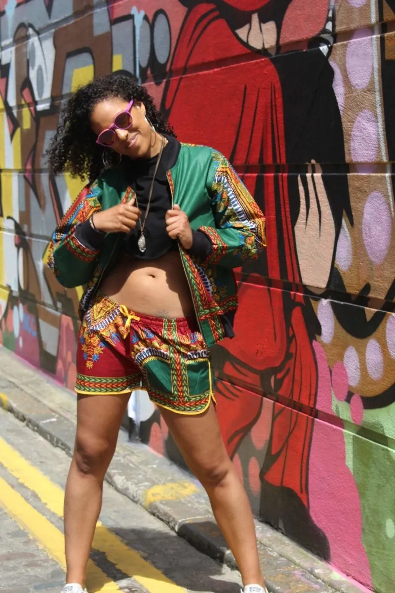 Dashiki Bomber Jacket in Green