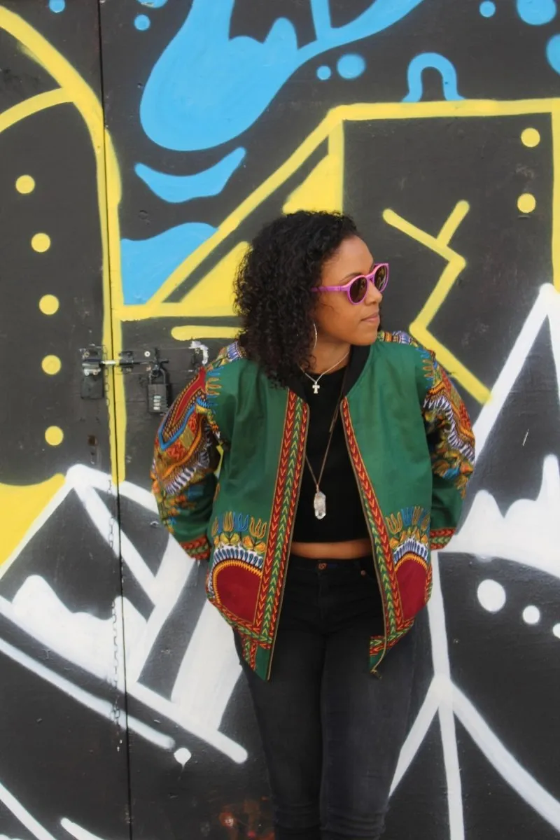 Dashiki Bomber Jacket in Green