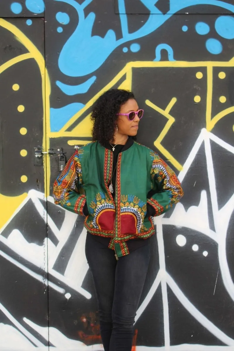 Dashiki Bomber Jacket in Green