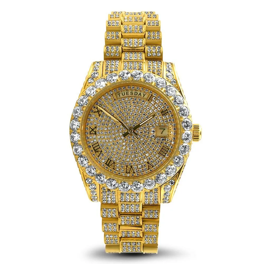 Date+Day Full CZ Big Bezel Bling Bling Dress Watch