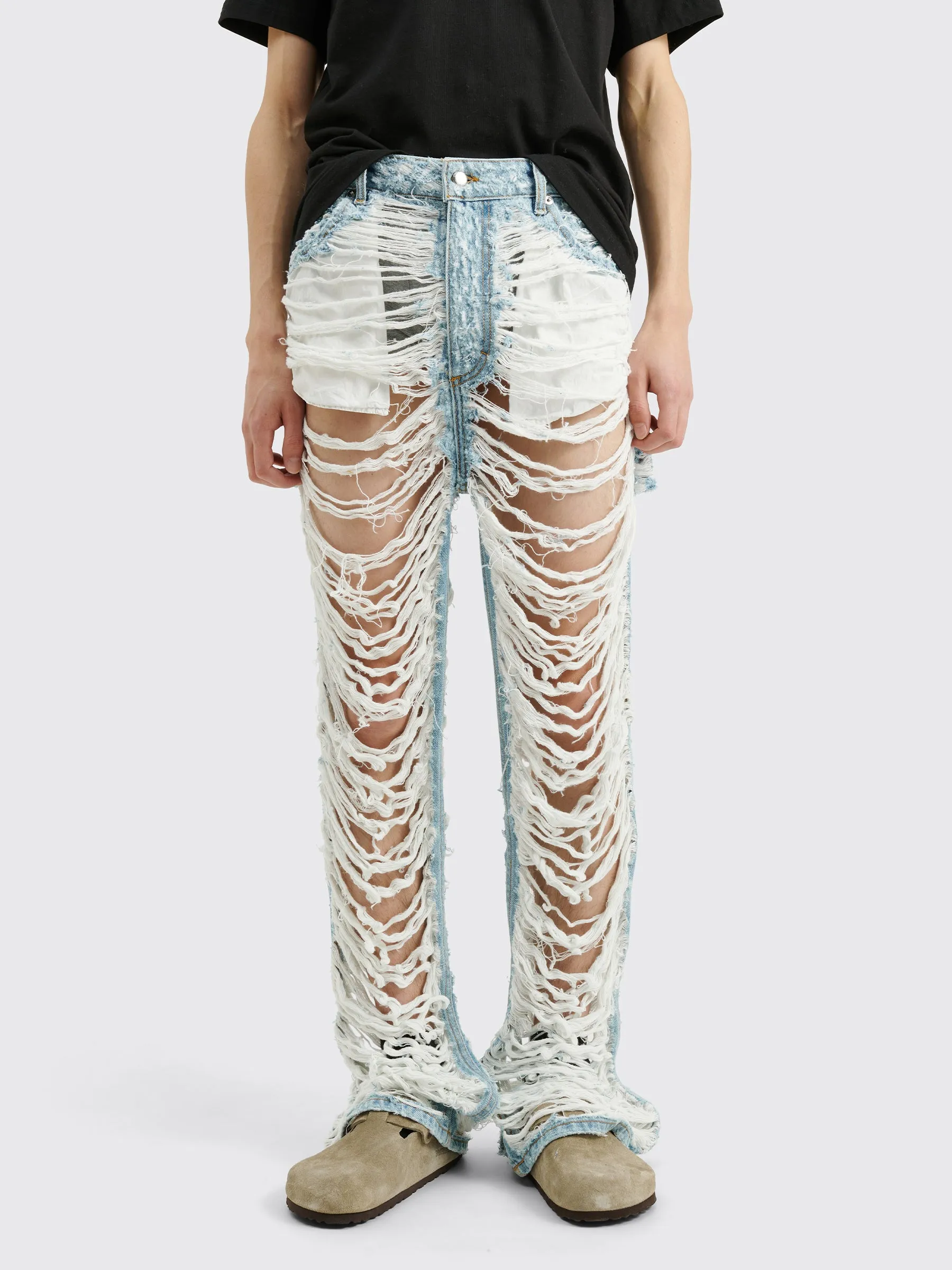 Eckhaus Latta Les Destroyed Jeans Bleach True Blue