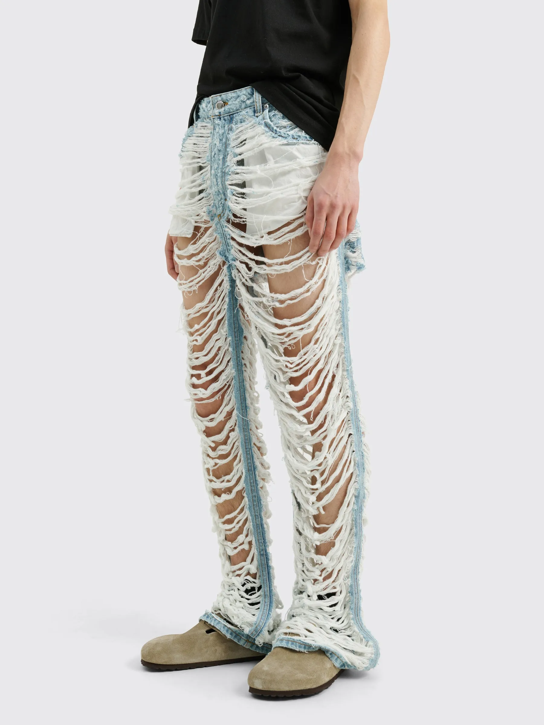 Eckhaus Latta Les Destroyed Jeans Bleach True Blue