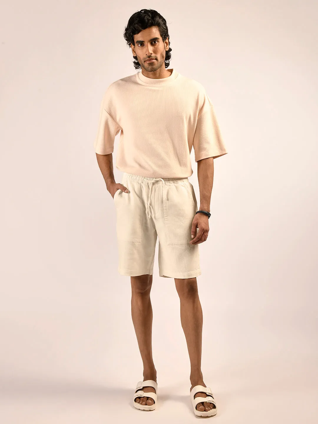 Ecru Woven Dobby Shorts - Shore