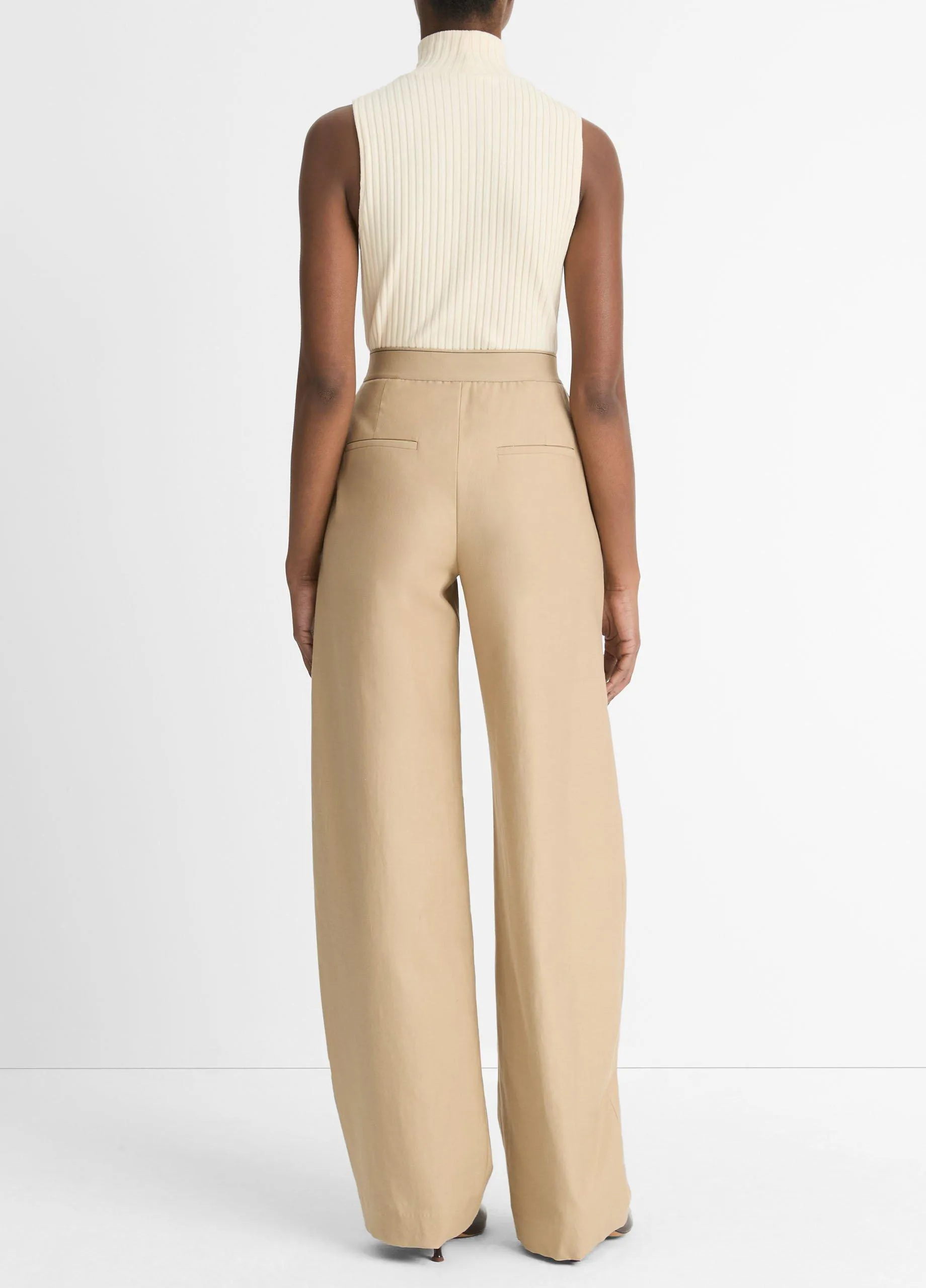 Elastic-Waistband Cotton-Wool Wide-Leg Pant