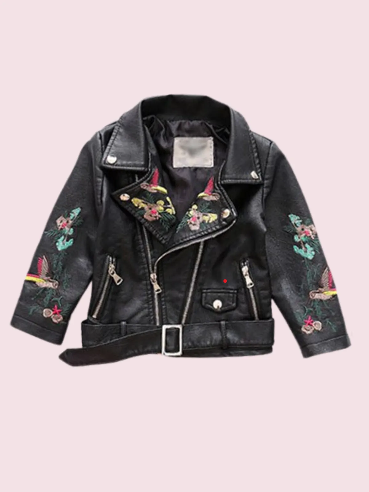 Embroidered Vegan Leather Moto Jacket