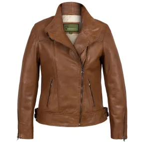 Emilia Women's Cognac Cowl Neck Leather Jacket