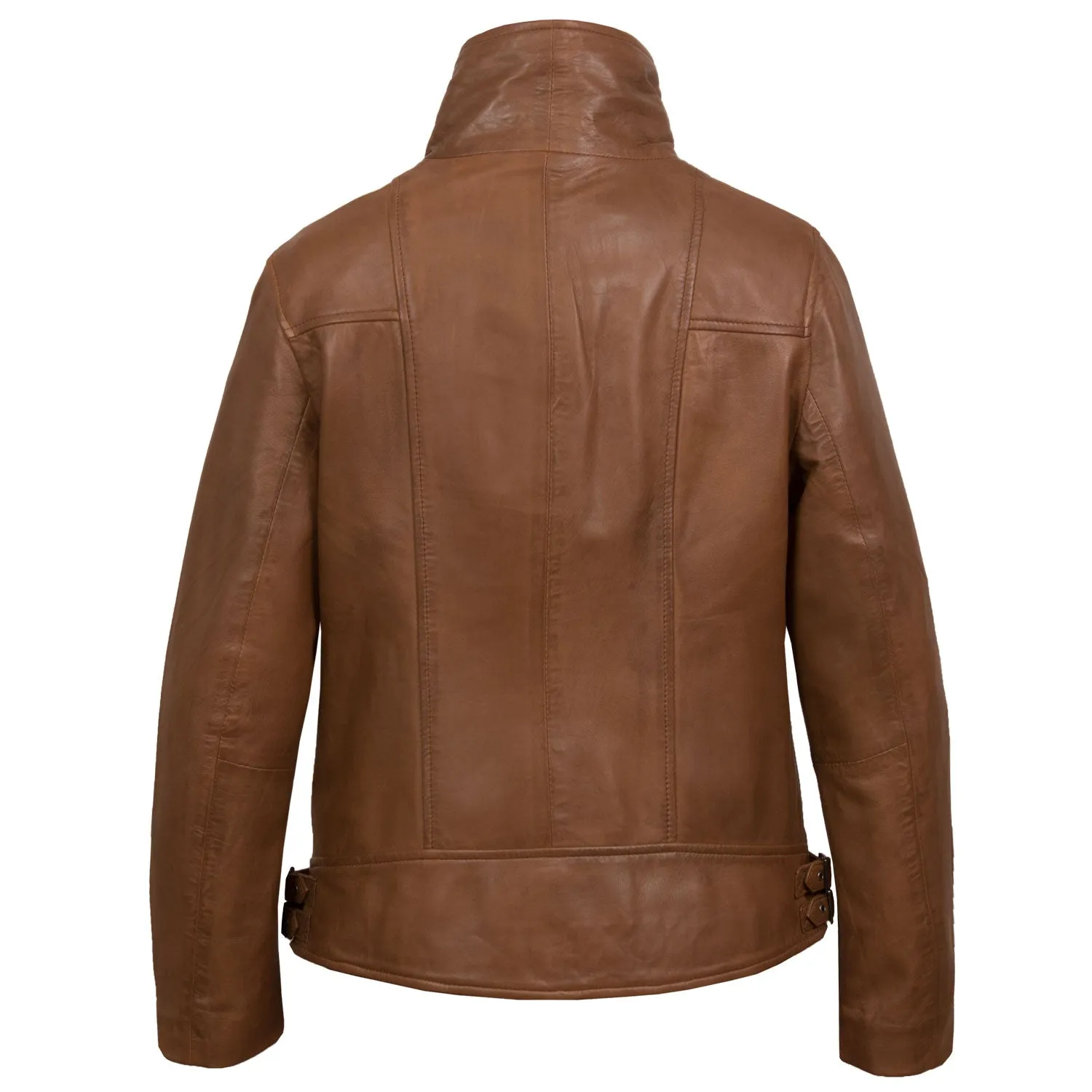 Emilia Women's Cognac Cowl Neck Leather Jacket